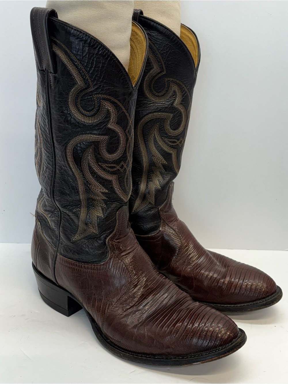 Tony Lama Vintage Brown Exotic Teju Lizard Skin Cowboy Western Boots - 9.5 D